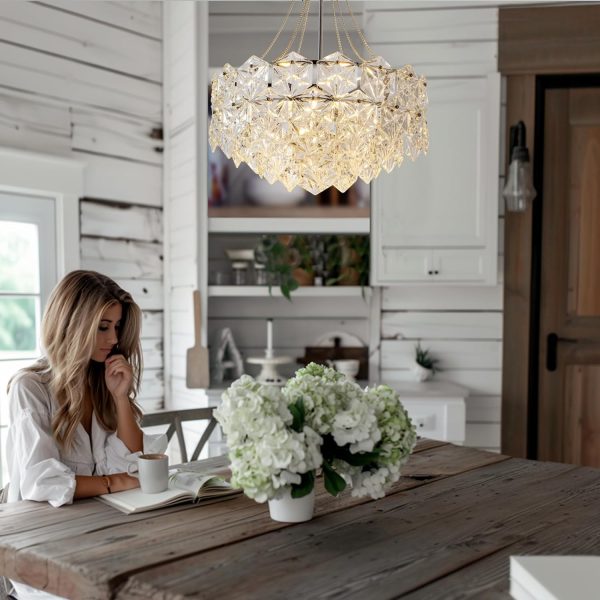 4 Light Chandelier, Romantic Ceiling Light Gold Light Fixtures with Farmhouse Metal Adjustable Height Rustic Geometric Hanging Light E12 Base for Kitchen Island, Entryway, Indoor, 6013GYD4-001