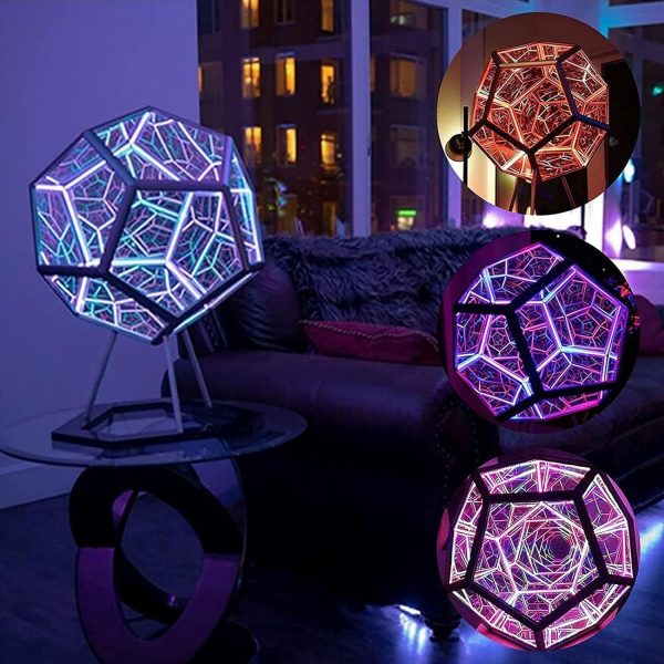 Infinity Dodecahedron Gaming Light, Adjustable Color Art Light 3D Cool RGBW Led Table Lamp, Colorful Atmosphere Night Light with Base for Bedroom, Children's Room Gaming Room Decor