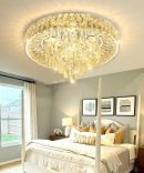Modern Crystal Chandeliers for Dining Room LED Light Fixture Close to Ceiling Chandelier Flush Mount Ceiling Light Dimmable Lamp with Remote for Living Room Bedroom Hallway 2700K 6000K