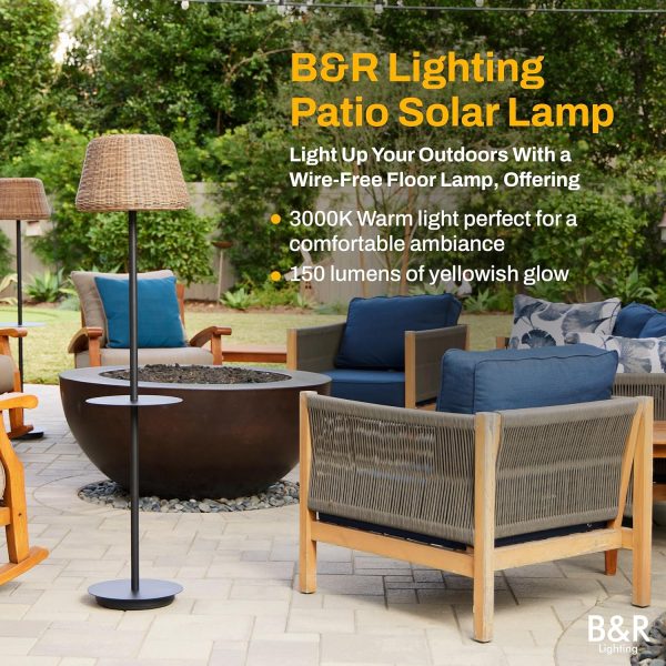 Lighting Solar Outdoor Floor Lamp with Table - Cordless Outdoor Floor Lamp - Patio, Porch, Garden - Rattan Wicker Lights for Outside - Waterproof, Rechargeable, Weatherproof
